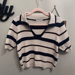 Zenana Outfitters Knit Top with Brown and Navy Stripes